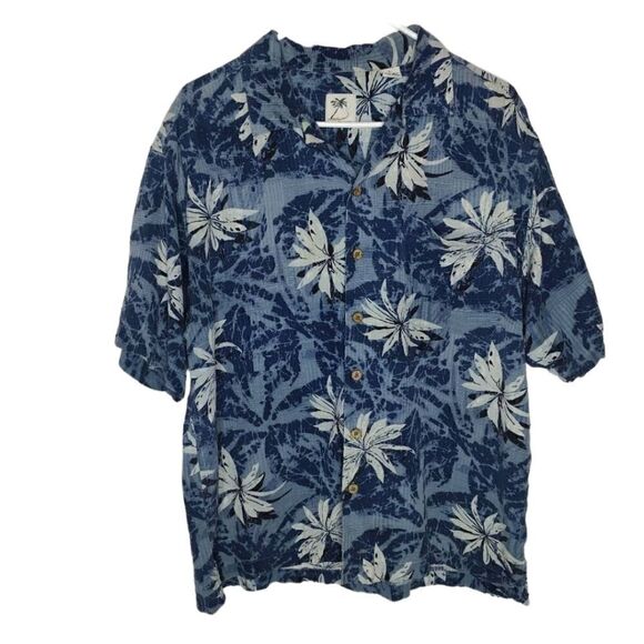 Brigata 100% Silk Mens Blue Tropical Style Casual Button Down - Picture 1 of 10